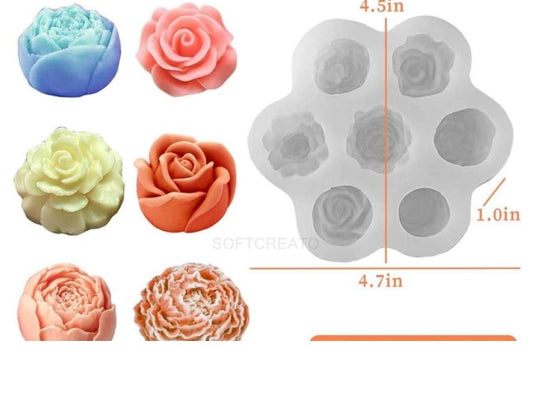 3D Rose Peony Candle Mold - 7 Cavity