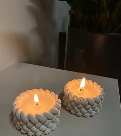 Rope Textured White Concrete Candle Jar (Pack of 2)