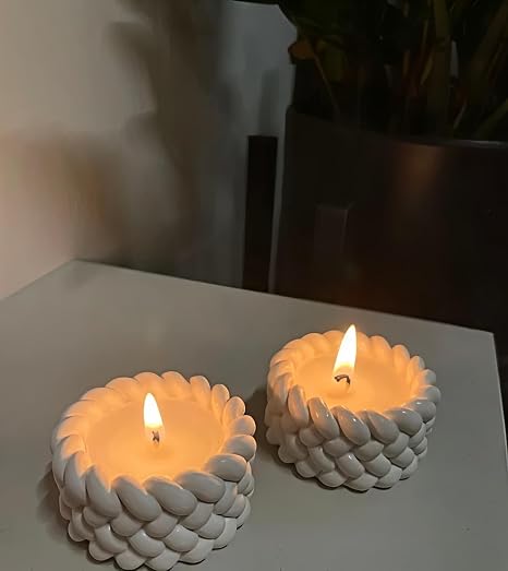 Rope Textured White Concrete Candle Jar (Pack of 2)