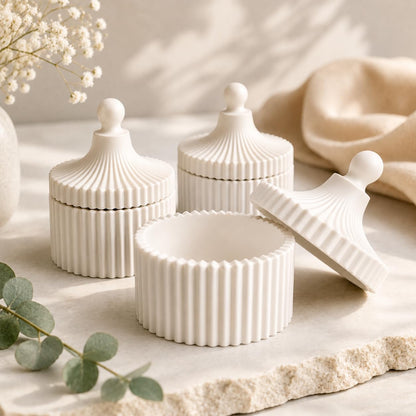 Ribbed Concrete Jar with Lid (Pack of 2)