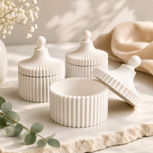 Ribbed Concrete Jar with Lid (Pack of 2)
