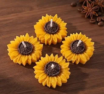 Decorative Sunflower Scented Candles, Yellow Floral Design with Dark Brown Centre (Pack of 6)