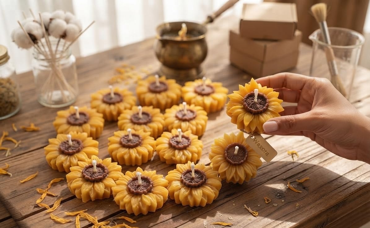 Decorative Sunflower Scented Candles, Yellow Floral Design with Dark Brown Centre (Pack of 6)