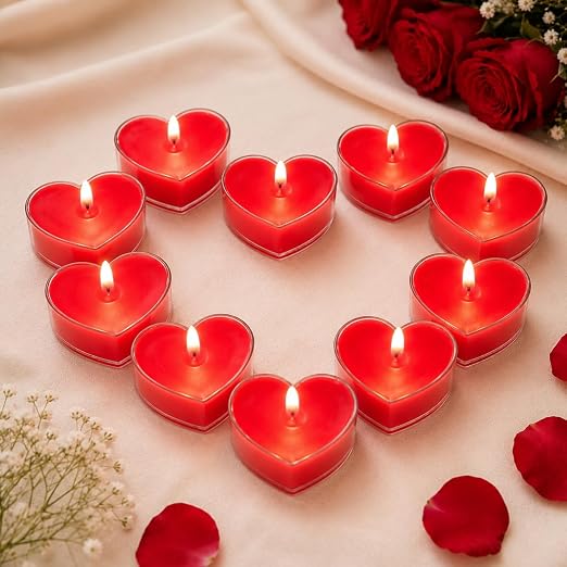 Rose Scented Heart Shape Tealight Candles (Pack of 10)
